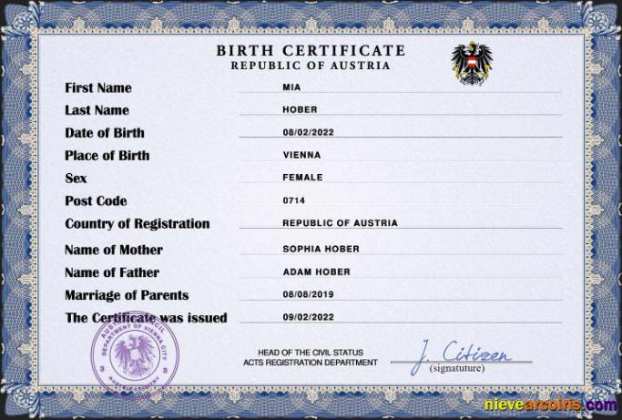 Austria vital record birth certificate